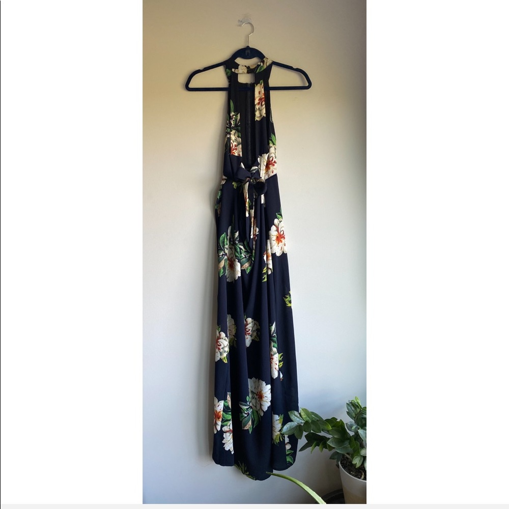 FFLMYUHULIU Navy Floral Print Maxi Dress